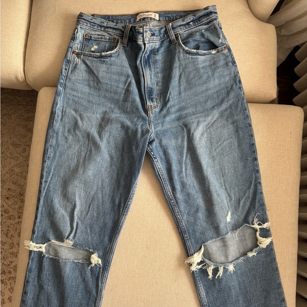 Abercrombie & Fitch High Rise Distressed Blue Jeans